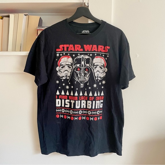 Mens Star Wars Christmas T-shirt Sz large I find your lack of fear disturbing - Picture 1 of 3